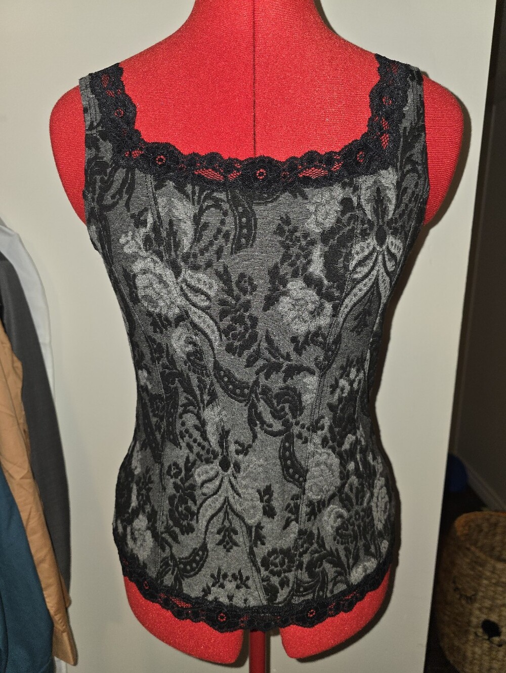 Y2K Anthropologie Black Lace-Trim Corset Tank Top Romantic Gothic Whimsigoth